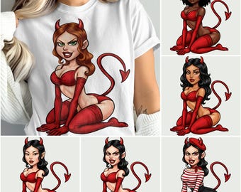 Devil Girl Png, Sexy Devil Art, Devil T Shirt Design, Demon Girl, Digital Devil Art, T Shirt Png, Devil Horns, Red Devil