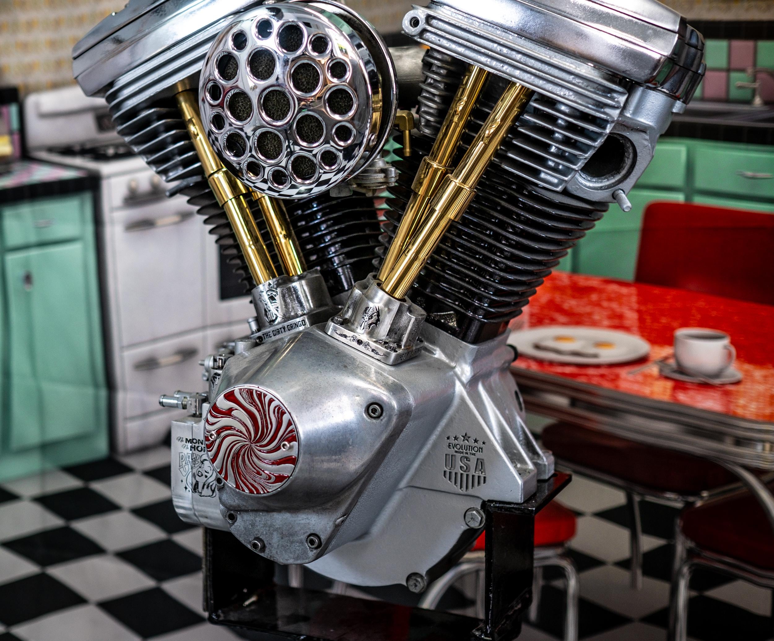 Hot Carved Psycho Candy Red and Silver Evo Shovelhead 2 Hole