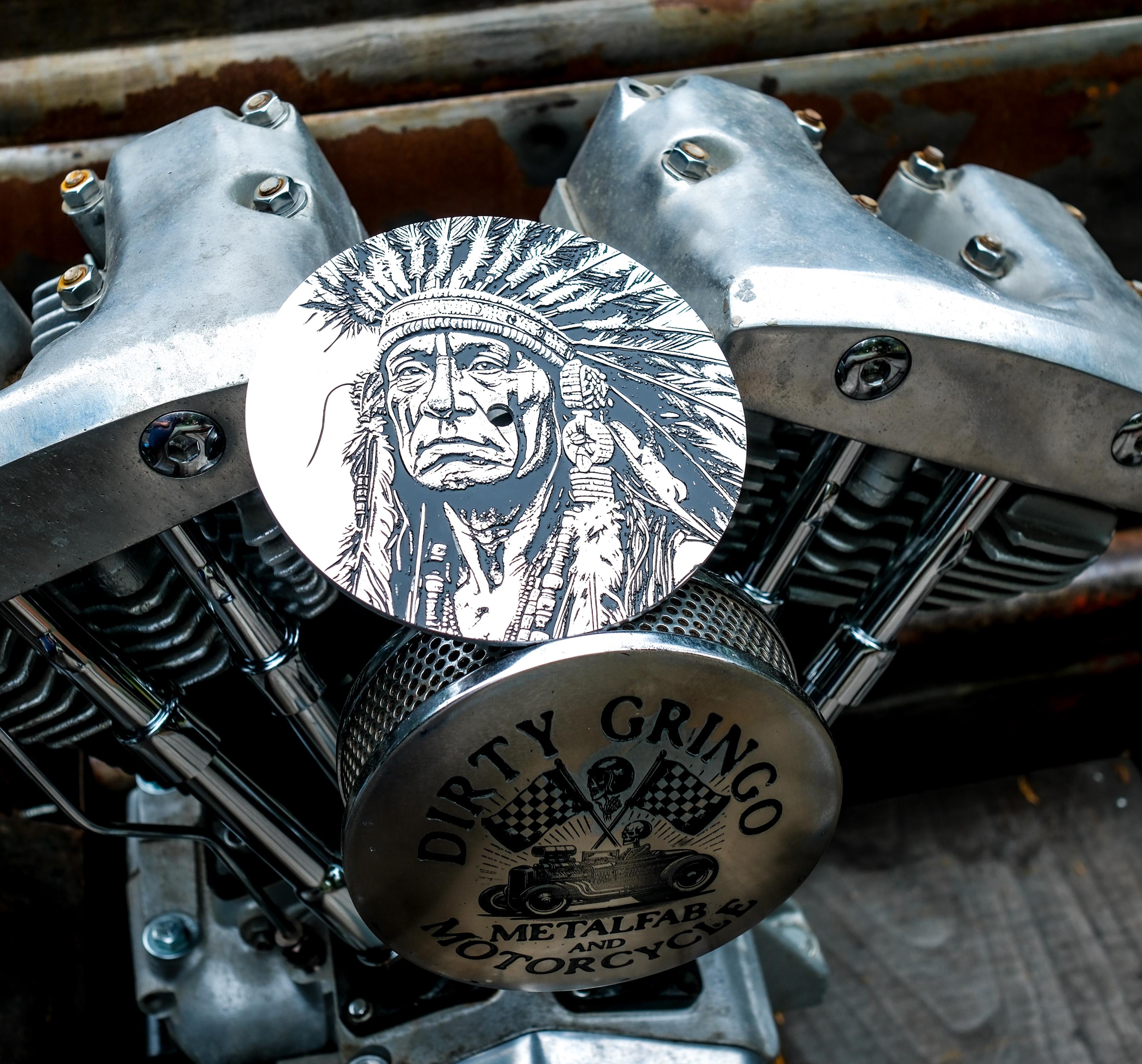 Indian Chief Engraved Air Filter Cover Cap 5.5” Motorcycle Cleaner