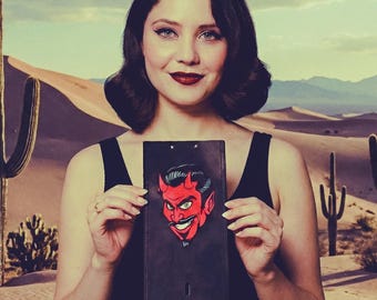 The Devil Painted Retro Real Leather Gas Tank Panel fits Harley Davidson Softail 2000-2017