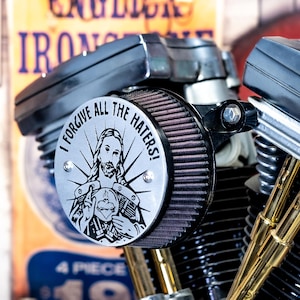 Shovelhead I Forgive The Haters Jesus 5.5” Air Cleaner End Cover fits Harley Davidson