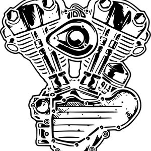 DXF, DWG, SVG Files Vintage Retro Harley knucklehead Skull Vtwin for use with cnc, laser, glowforge water, plasma or vinyl cutters