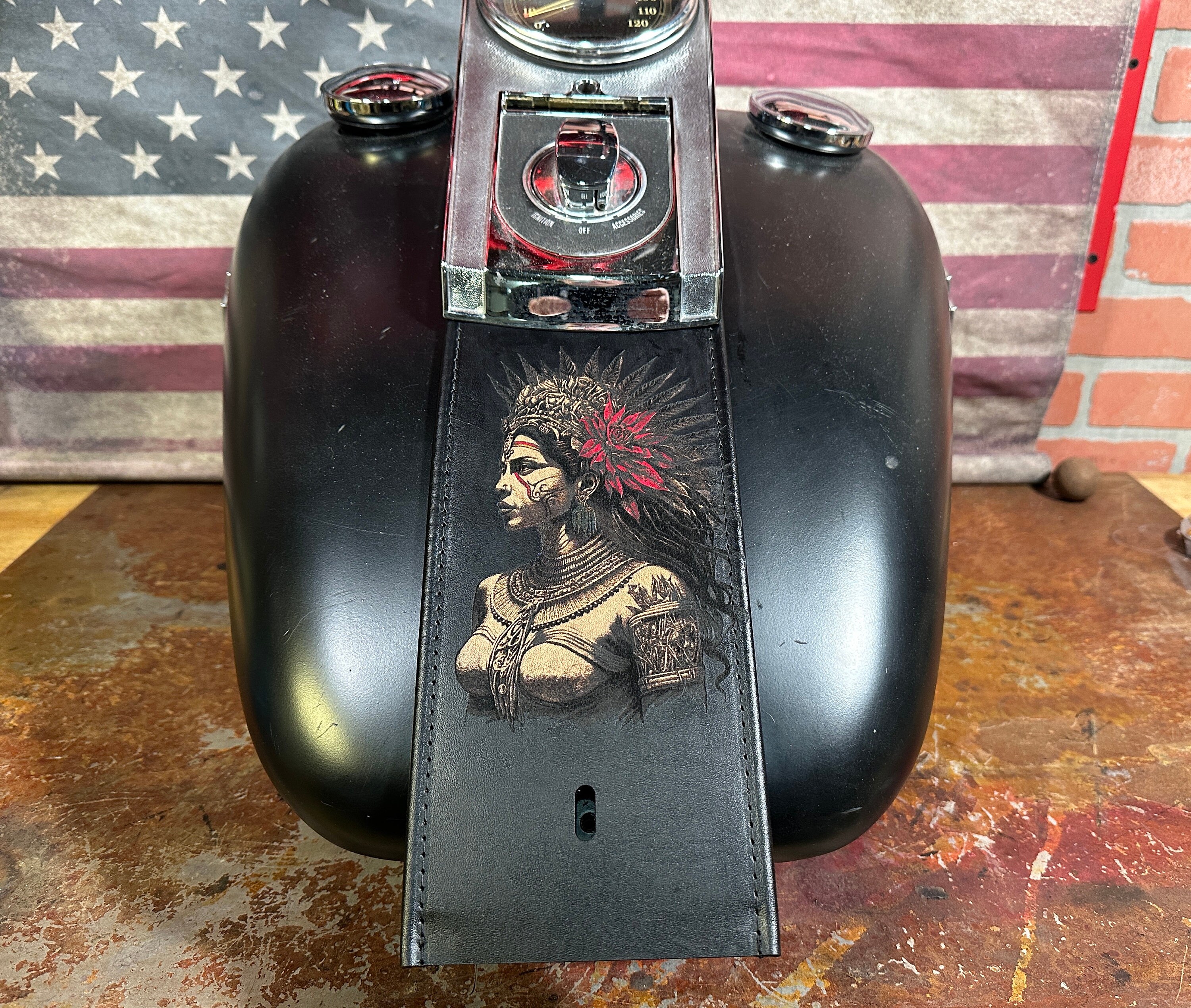 Aztec Queen Chicano Vicla Harley Davidson Leather Gas Tank