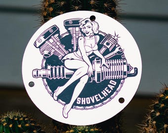 Pochette Derby 3 trous Pin-up rétro gravée Shovelhead Harley Davidson