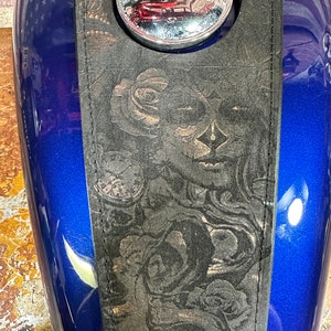 Día de Muertos real Leather Harley Davidson Sportster 883 1200 Gas Tank Bib Felt Vicla Chicano