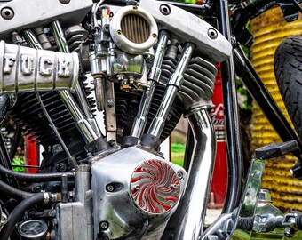 Hot Carved Psycho Candy Red and Silver Evo Shovelhead 2 Hole