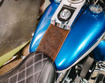 Embossed Real Leather Brown Premium Gas Tank Panel fits Harley Davidson Softail 2000-2017