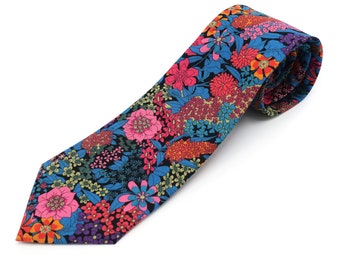 Liberty Tie in Multicoloured Floral Ciara Print, Handmade Men's or Women's Necktie - Matching Pocket Square and Cufflinks Available