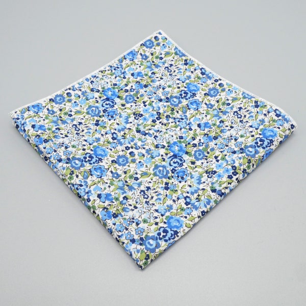 Liberty Pocket Square, Blue Floral Wedding Handkerchief for Groom, Best Man or Groomsmen, Handmade from Luxury Cotton