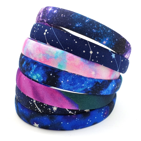 Galaxy Alice Band, Women's Headband, Purple Pink Green Navy Blue Star Celestial Constellation Astronomy Space Print, Adult Size, 2 cm wide