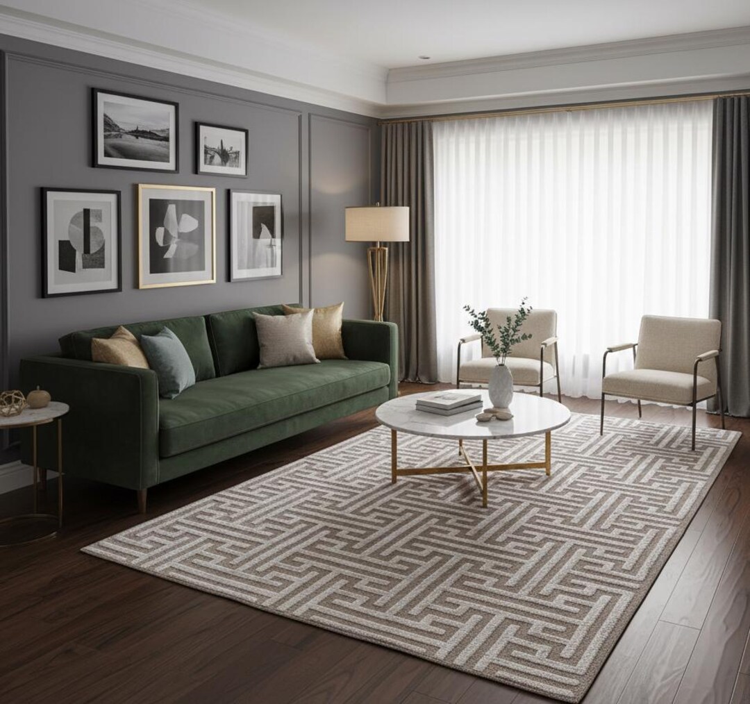 Ivory Maze Rug Beige and Ivory Geometric Maze Pattern Handwoven Dhurrie Rug – Modern ...