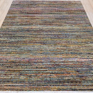 Handmade Striped Wool Rug 9x12 ft - New Zealand Wool Indian Carpet
