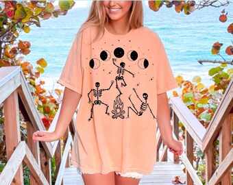 Dancing Skeleton Shirt Celestial Halloween Moon Phase Shirt Mystical Shirt Witchy Clothing Aesthetic Shirt Spiritual Shirt Witchy Shirt