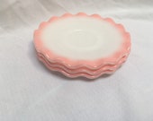 Vintage Set of 3 Hazel Atlas Ripple Pink and White Saucer Crinoline Pattern
