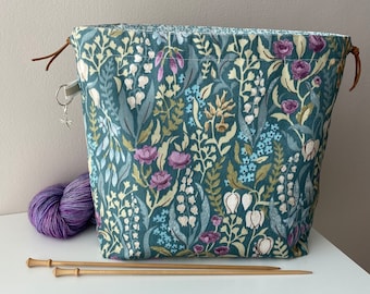 Cotton Canvas Craft Project Bag. Perfect for knitting, crochet, yarn and other crafts. Handmade cotton drawstring bag