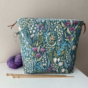 Cotton Canvas Craft Project Bag. Perfect for knitting, crochet, yarn and other crafts. Handmade cotton drawstring bag