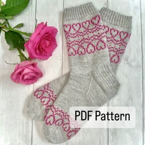 Galentine Socks - PDF Knitting Pattern - Digital download. Sock knitting pattern, colour work knitting.