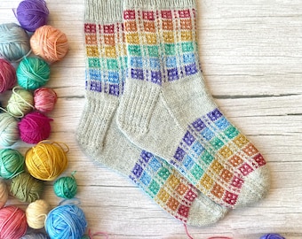 Colour Swatch Socks - PDF Knitting Pattern - Digital download. Sock knitting pattern, colour work knitting.