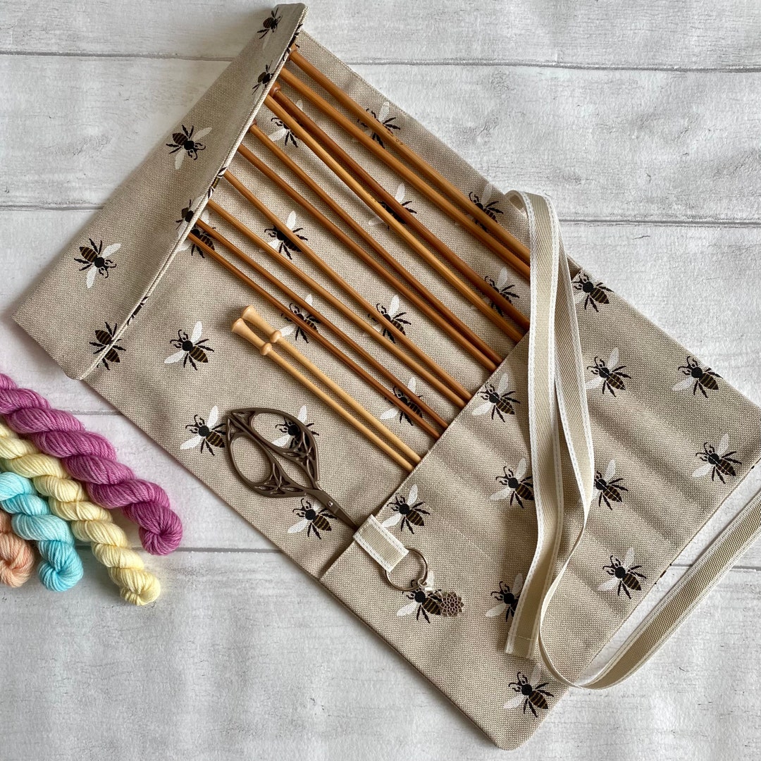 Knitting Needle Roll Case With Stitch Marker Ring and 7 Pockets
