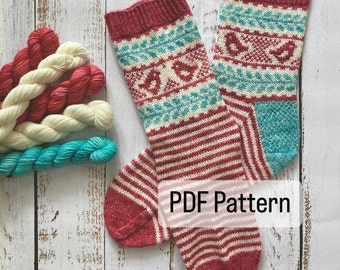 Woodland Joy Socks - PDF Knitting Pattern - Digital download. Sock knitting pattern, colour work knitting.