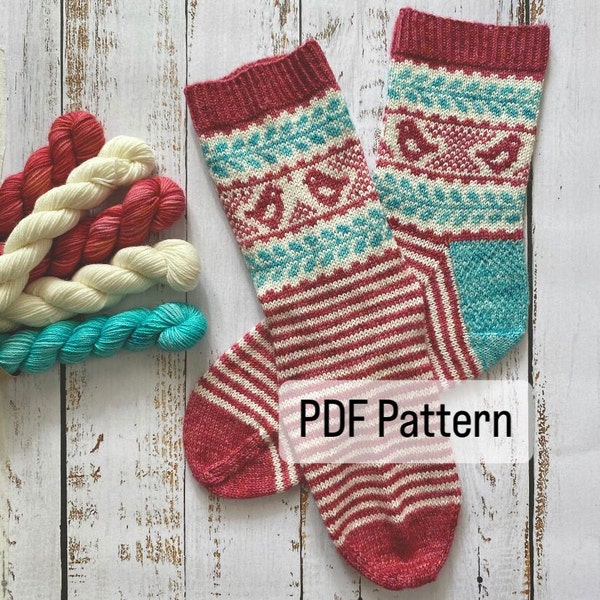 Woodland Joy Socks - PDF Knitting Pattern - Digital download. Sock knitting pattern, colour work knitting.