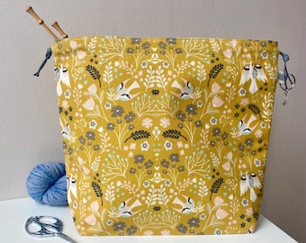 Floral Canvas Project Bag, Handmade Yarn Knitting Crochet Organizer