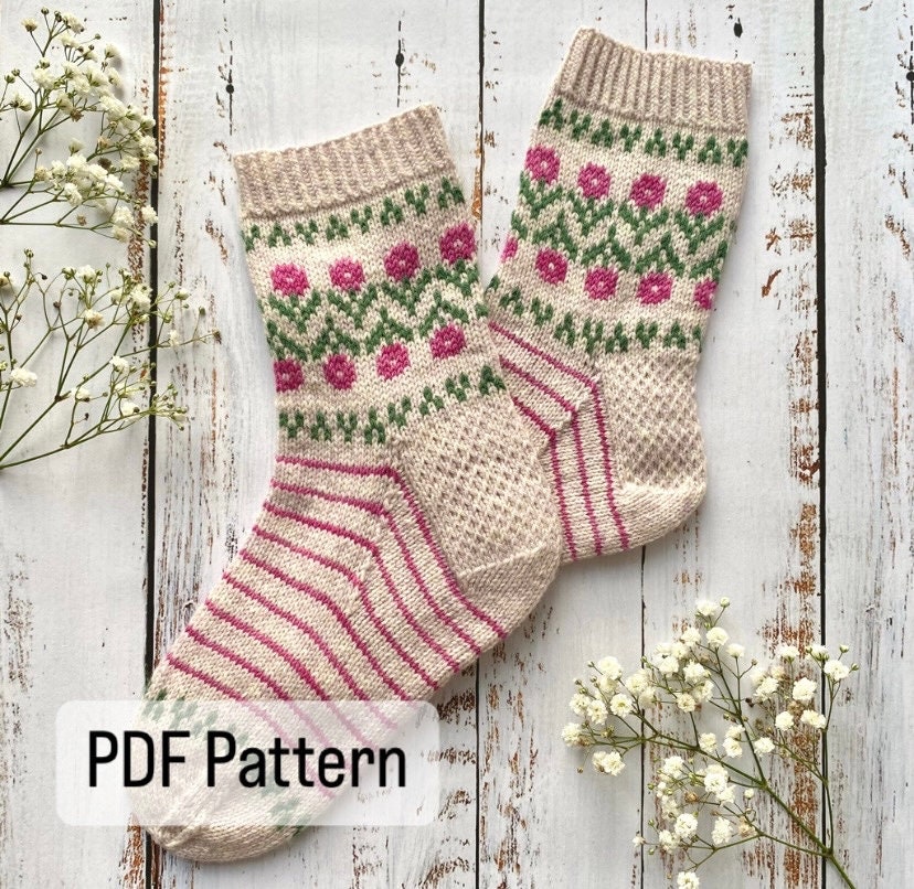 spring-getaway-socks-pdf-knitting-pattern-digital-download-sock-knitting-pattern-colour-work-knitting-etsy