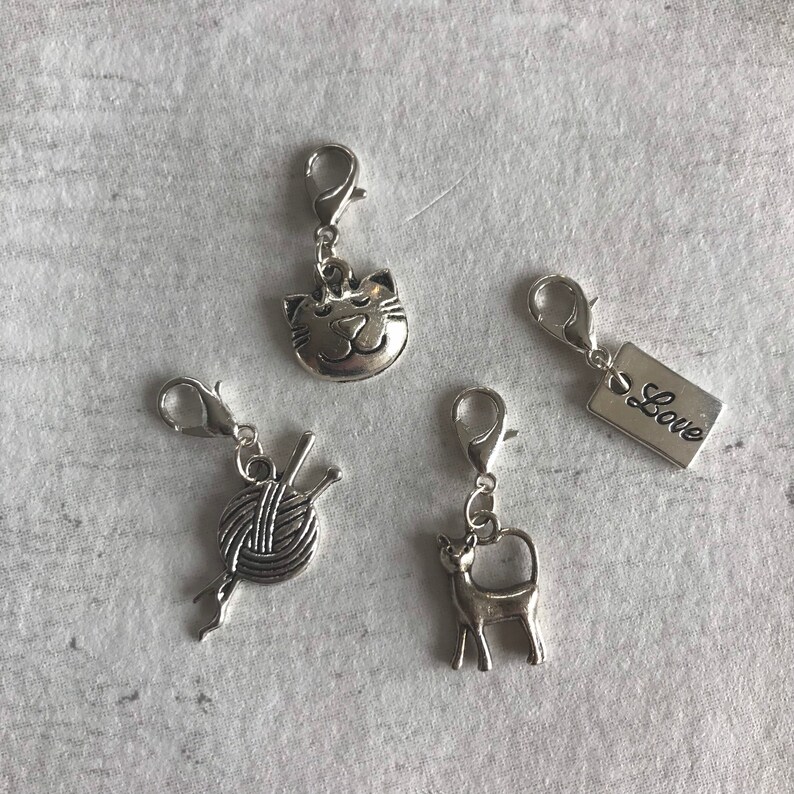 Set of 4 Cat lover Stitch markersProgress keepers for knitting and crochet projects