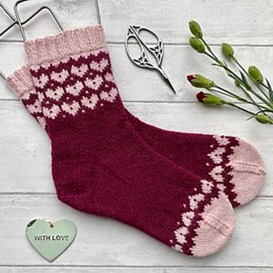 Heart Warming Socks -  PDF Knitting Pattern - Digital download. Sock knitting pattern, colour work knitting.