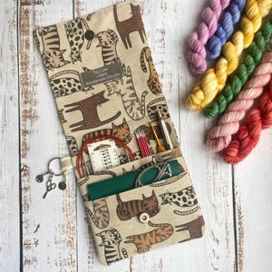 Bolsa de almacenamiento para manualidades: estuche con estampado de gato, perfecto para organizar los accesorios necesarios para tejer y hacer ganchillo.
