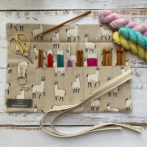 Estuche para agujas de crochet o DPN (6”): Organizador de manualidades de lona hecho a mano.