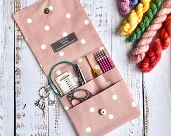Crafters storage pouch - Polka dot cotton canvas print. Perfect for organising.