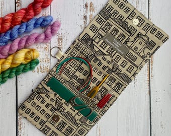 Crafters storage pouch - House print cotton canvas organising/notions case.