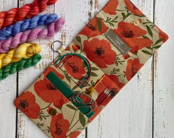 Crafters storage pouch - Poppy print cotton canvas print. Perfect for organising.