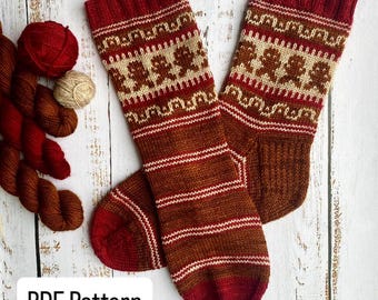 I'm the Gingerbread man Socks - PDF Knitting Pattern - Digital download. Sock knitting pattern, colour work knitting.