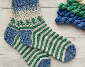 Winter Holiday Socks - PDF Knitting Pattern - Digital download. Sock knitting pattern, colour work knitting.