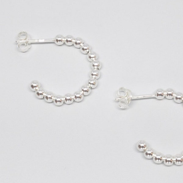 Hoop earrings with balls and ear studs, recycled sterling silver 18K gold plated