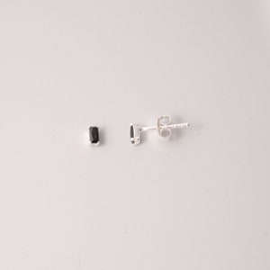 Stud earrings with black gemstone &quot;Baguette&quot;, recycled sterling silver 18K gold-plated