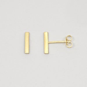 Bar stud earrings in a matt look, recycled sterling silver 24K gold plated image 1