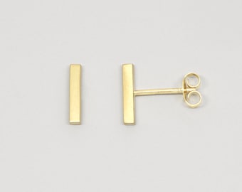 Bar stud earrings in a matt look, recycled sterling silver 24K gold plated