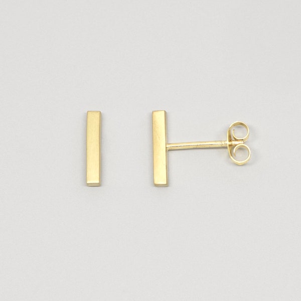 Bar stud earrings in a matt look, recycled sterling silver 24K gold plated