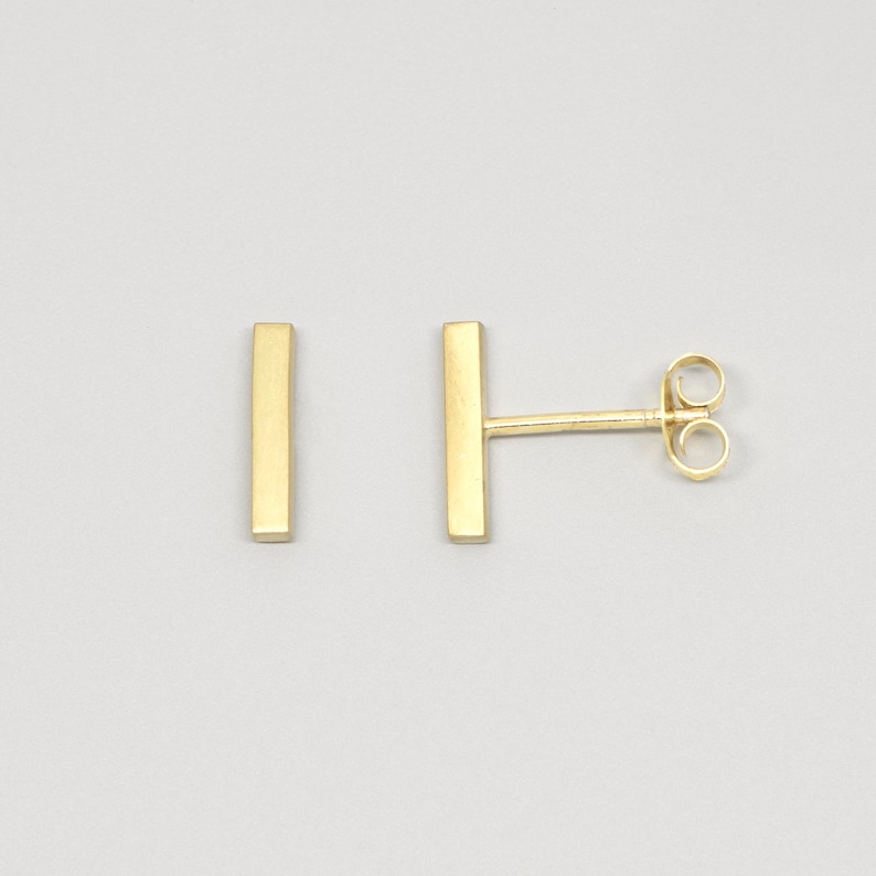 Bar stud earrings in a matt look, recycled sterling silver 24K gold plated image 1