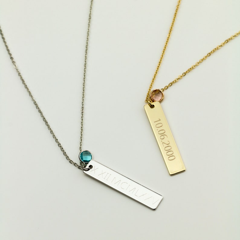 Custom Roman Numerals Necklace with Birthstones / Christmas, Birthday, Mothers day or Valentine's Day Gift / gift for her image 3
