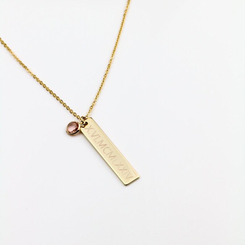 Custom Roman Numerals Necklace with Birthstones / Christmas, Birthday, Mothers day or Valentine's Day Gift / gift for her image 5