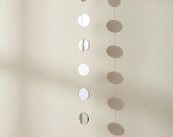 Cadena de luces con espejo de cristal grande, círculos grandes de 5 cm, atrapasol colgante, decoración de jardín colgante, atrapasol de jardín, decoración de árbol