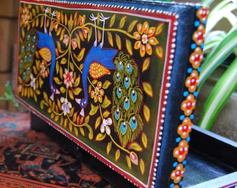 Hand Painted Wooden Jewellery Box, Indian Trinket Box, Hand Painted Peacock Lidded Box, Fair Trade, Wooden Jewellery Box, Thoughtful Gift