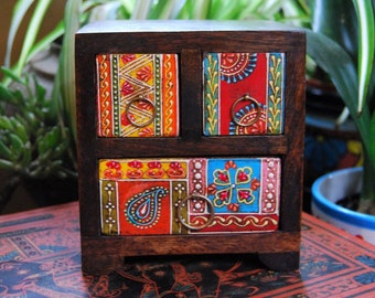 Hand Painted Wooden Jewellery Chest, Wooden Jewellery Box, Indian Trinket Box, Painted Jewellery Box, Bohemian Jewellery Box,Fairtrade Decor