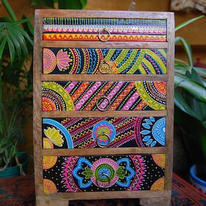 African Hand Painted Wooden Five-Drawer Mini Chest, Small Chest of Drawers, Handpainted Jewelry Box, Ethnic Jewellery Box, Fairtrade
