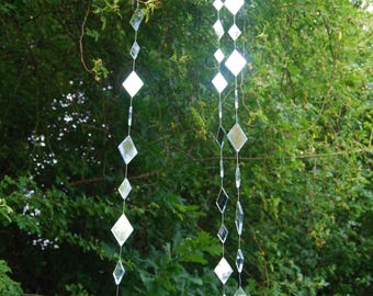 Long Mirror Garland, Glass Mirror String Light Catcher, Hanging Sun Catcher, Hanging Garden Decor, Garden Sun Catcher, Tree Decoration