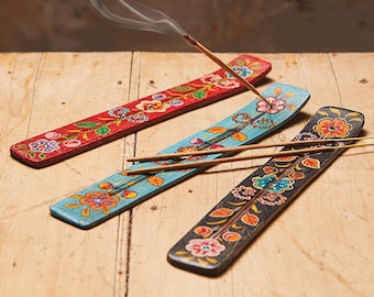 Hand Painted Wooden Incense Holder, Incense Burner, Incense Stick Holder, Ash Catcher, Bohemian Home, Handmade & Fairtrade, Boho Home